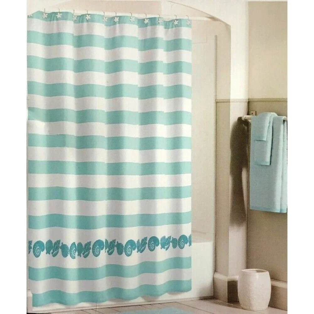 Beach Stripe Shower Curtain Fabric Barnegat Cabana Nautical Summer Beach